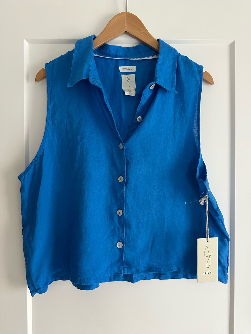 NWT Joie Hutton Blue 100% Linen Sleeveless Button-Down Blouse Size XL